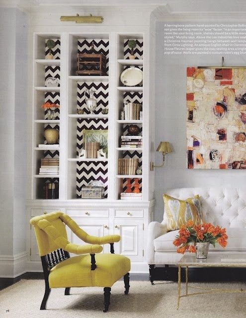 Love The Wallpapered Back Of Bookcase And Feel This Room