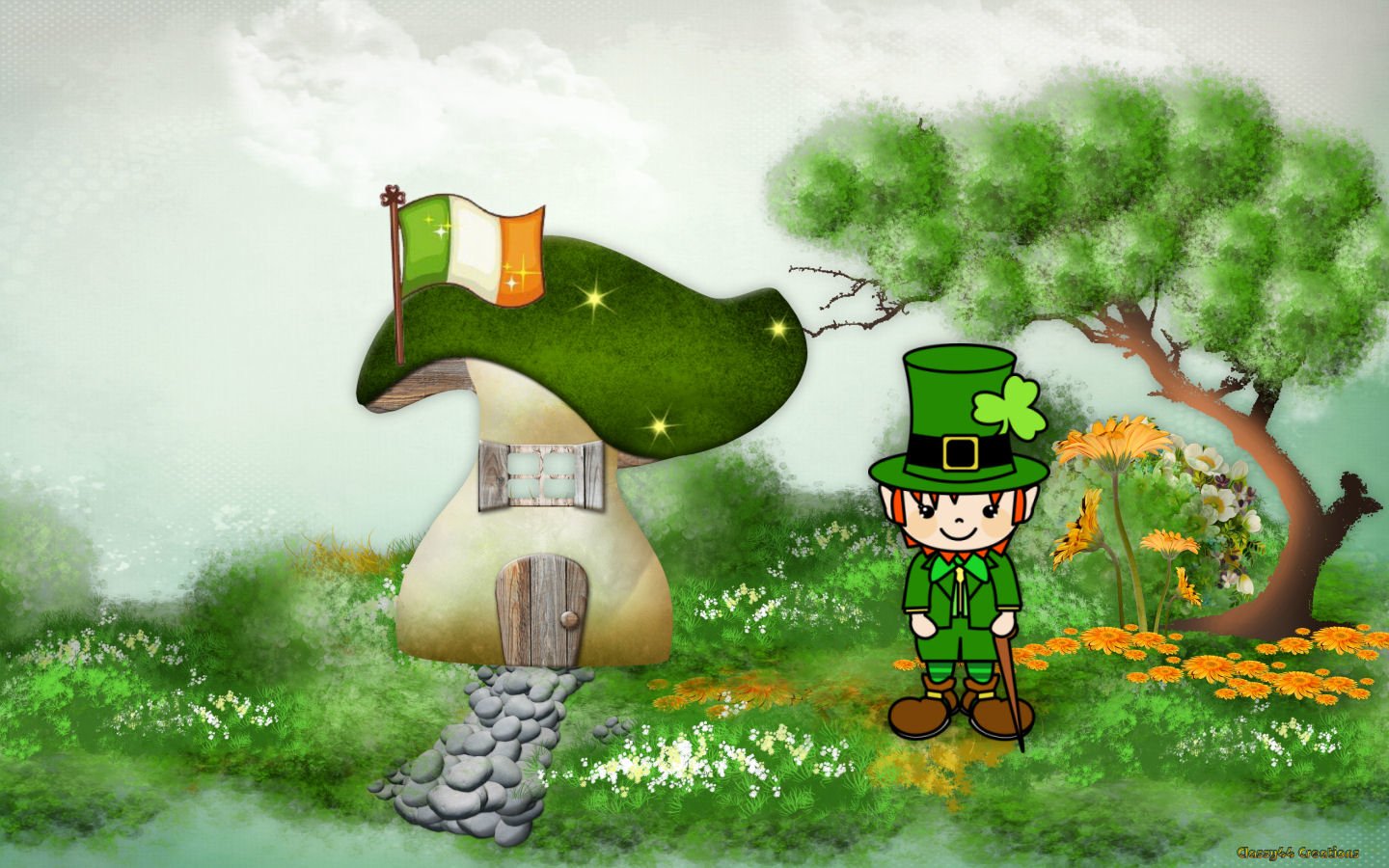 St Patrick S Day Leprechaun And His Mushroom Home