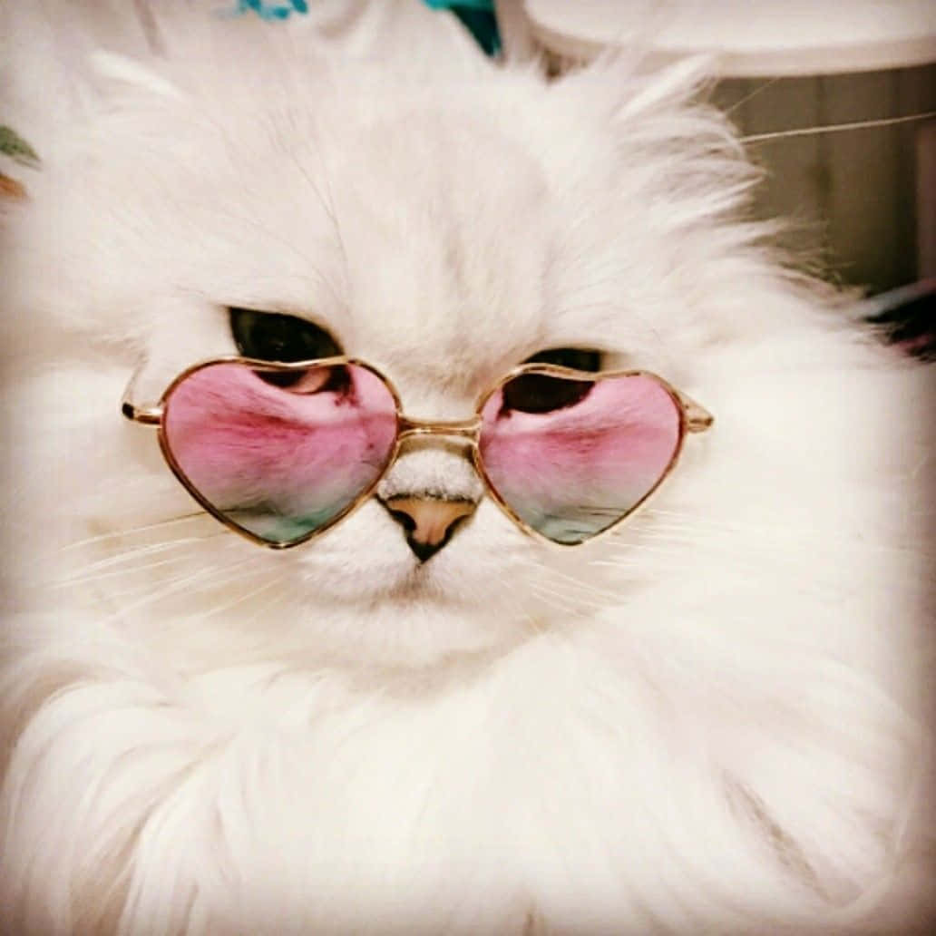 A White Cat Wearing Sunglasses Wallpaper