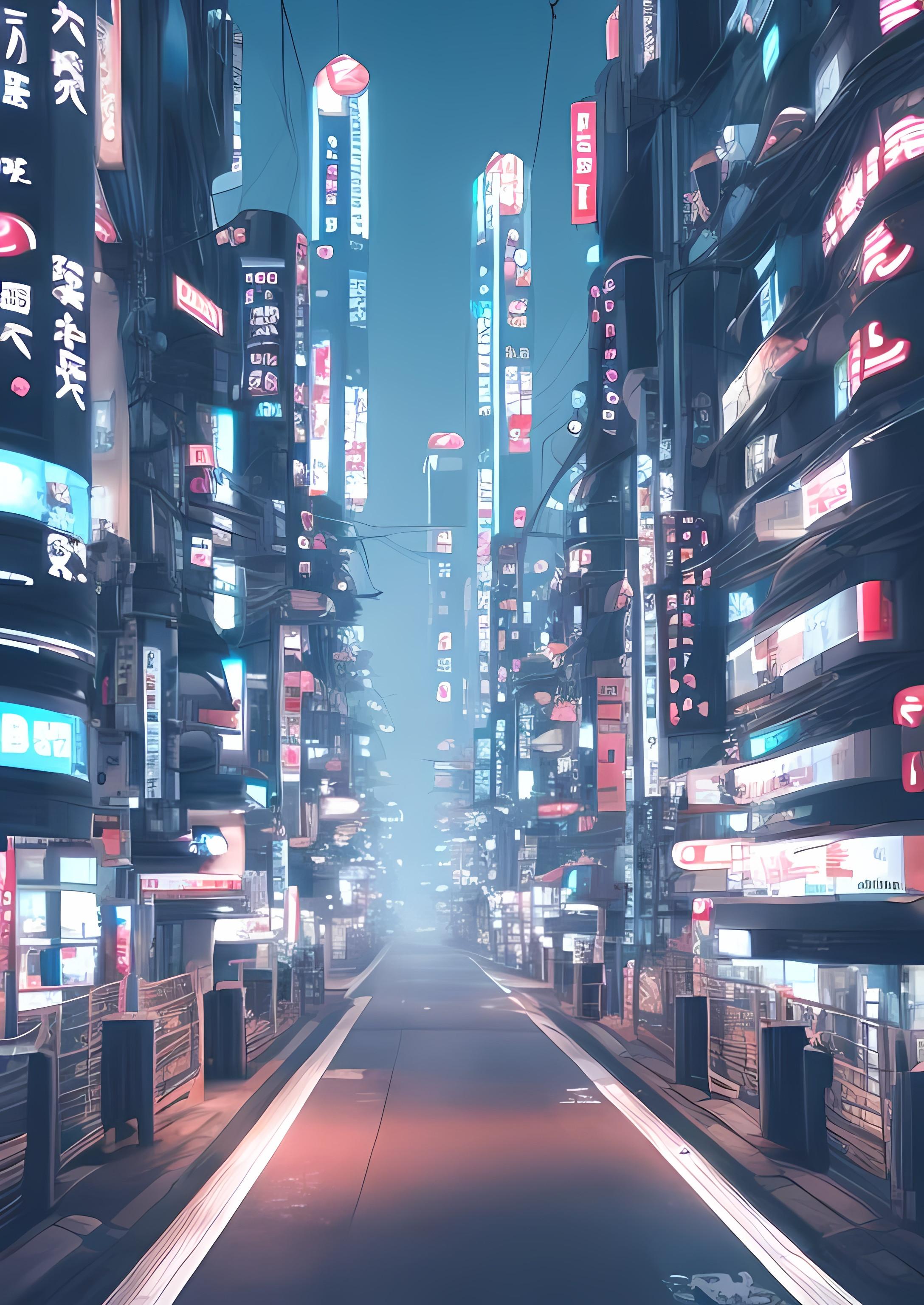 Futuristic cyberpunk anime city - backiee