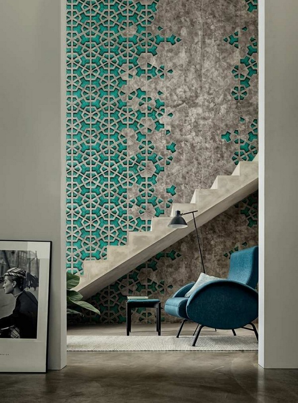 Modern Wall Design Faux Tile Decoration Wallpaper Stair Rough Mosaic