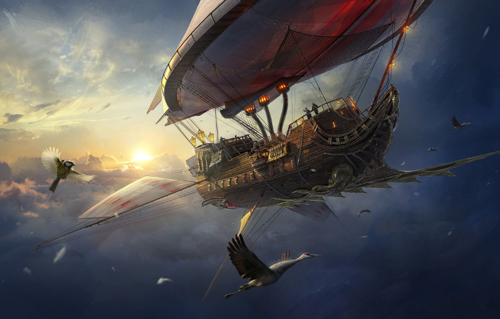 Wallpaper The Sky Clouds Bird Birds Ship Airship Heaven