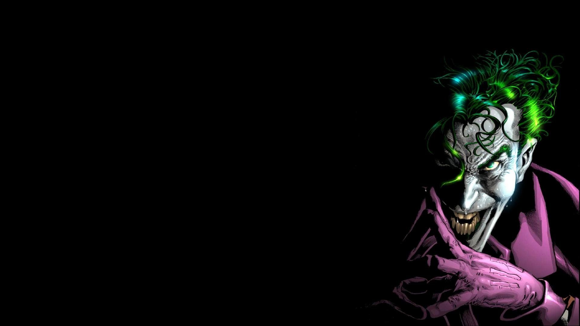 Close-up of the Joker against a black background, his green hair, menacing grin, and purple attire vividly depicted in 4K detail