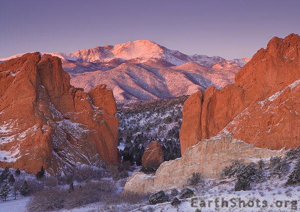 Snowy Pikes Peak Sunrise By Tad Bowman Earth Shots