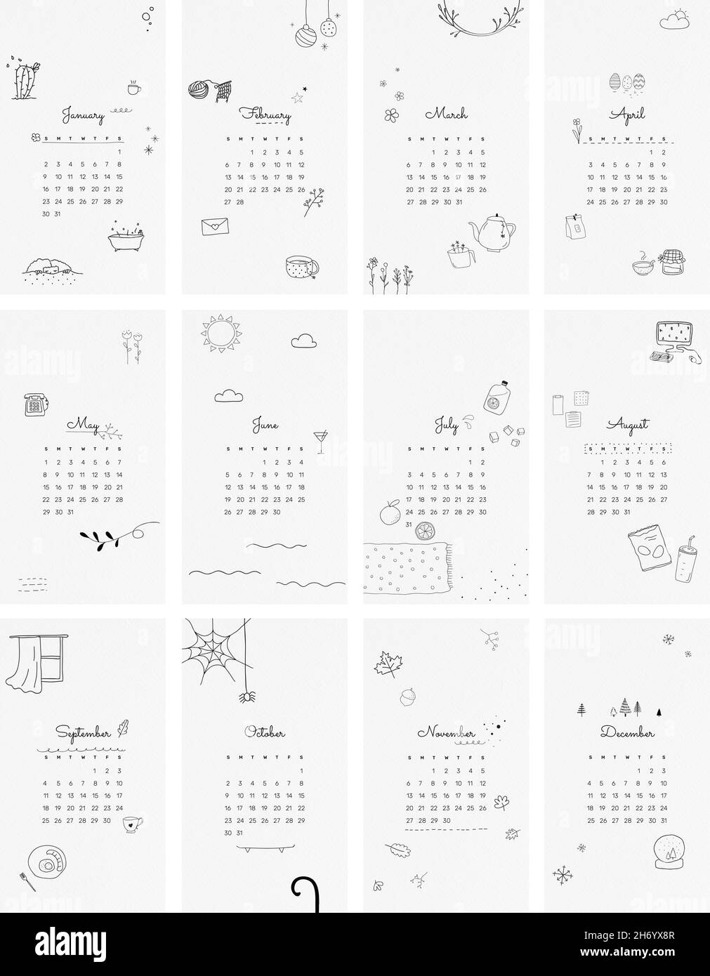 Cute 2022 monthly calendar template doodle illustration iPhone 1011x1390