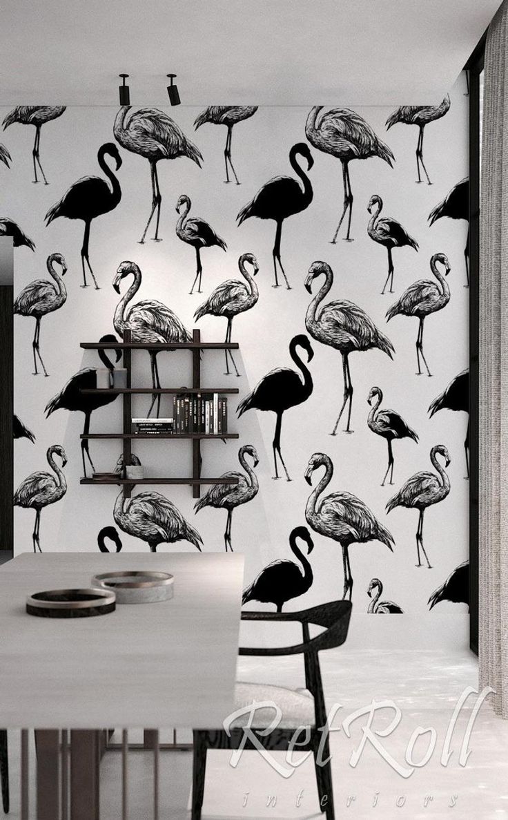 Retro Flamingo Removable Wallpaper Black And White Peel