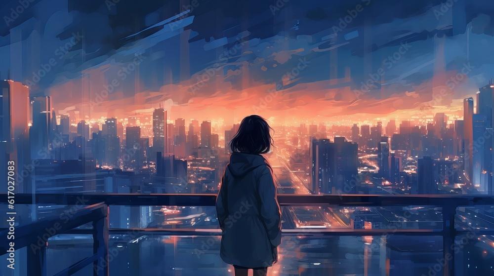 Anime cityscape at night A moody yet beautiful 4K wallpaper of a