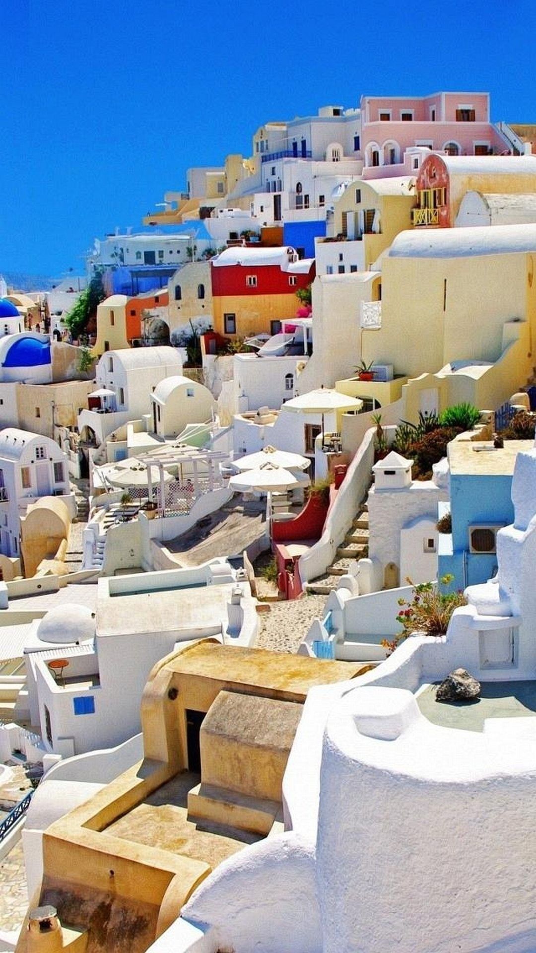 Santorini Greece Colorful Houses Smartphone Wallpaper HD iPhone