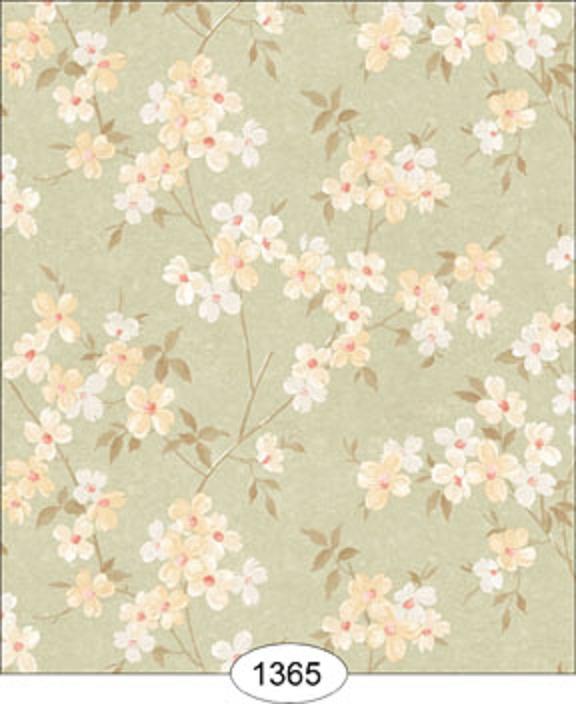 Dollhouse Wallpaper Japanese Dogwood Floral In White On Green