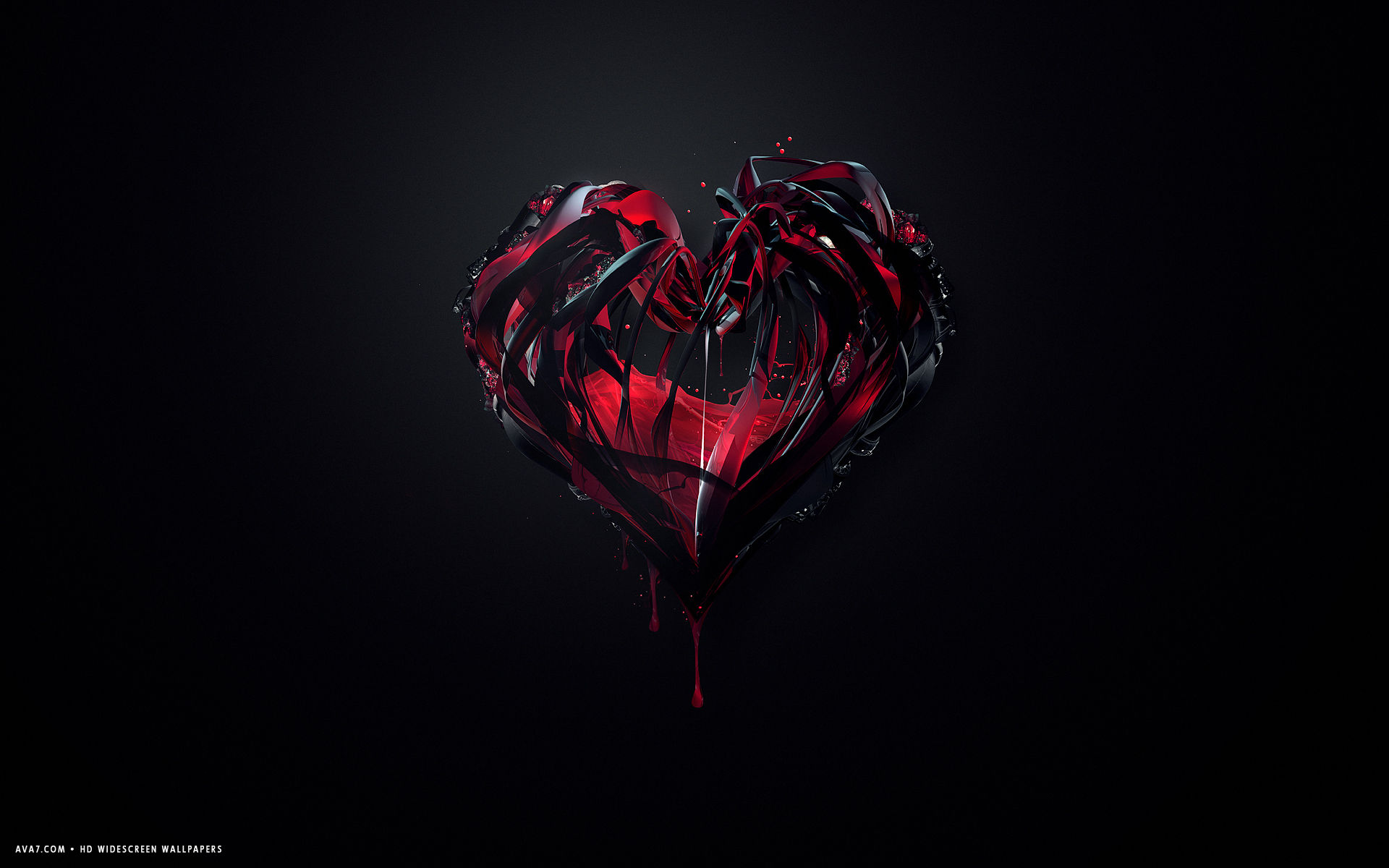 Broken Red Black Heart Lines Glass Drops Melting HD