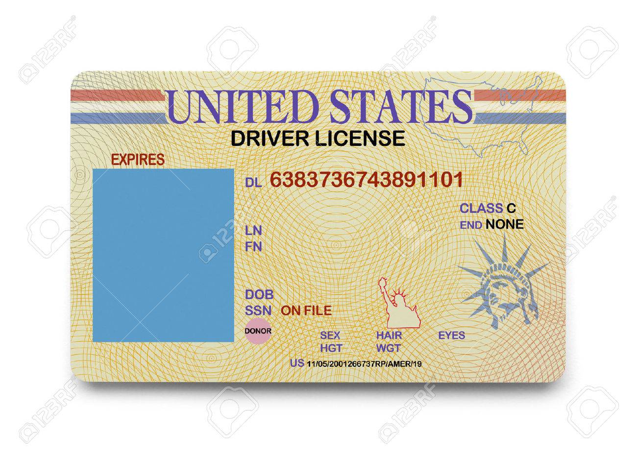 Us Driver License With Copy Space Isolated On White Background
