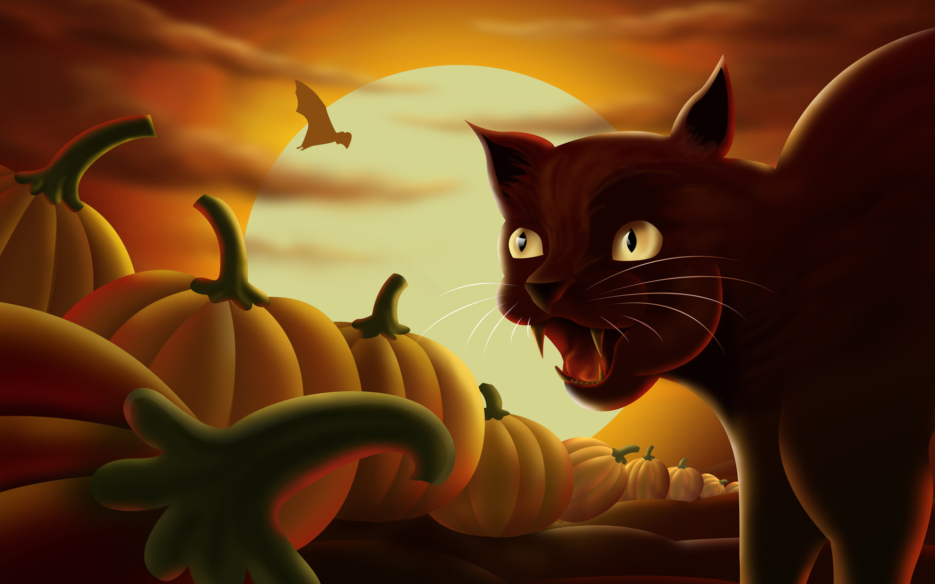 Black Cat Halloween Pumpkins Wallpaper HD