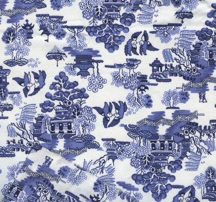 Willow Pattern China Blue Fabric Willowish