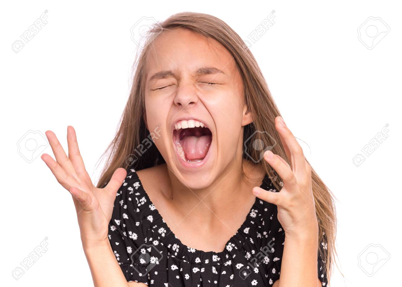 Angry Screaming Teen Girl Isolated On White Background Human
