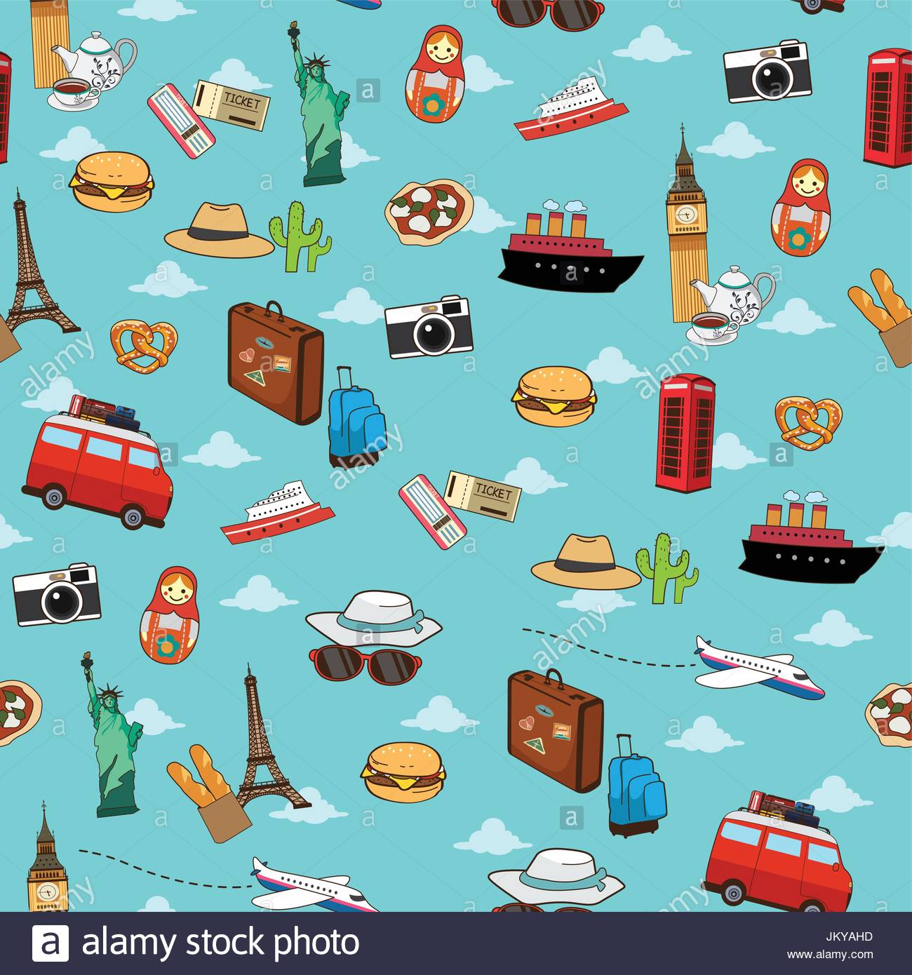 A Vector Illustration Of Seamless Vacation Travel Pattern
