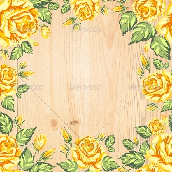 Yellow Roses On A Background Of Wood Background Decorative