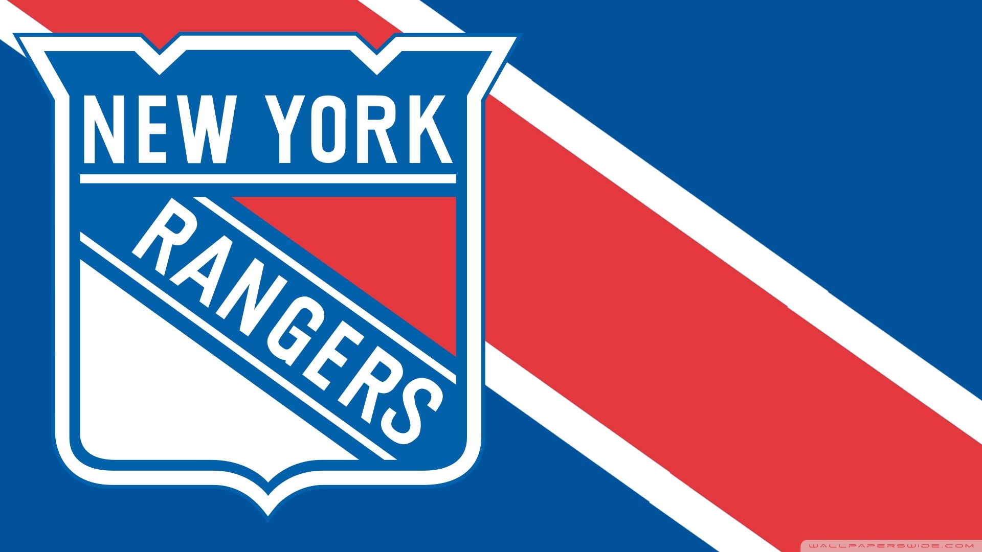 New York Rangers Logo on a Diagonal Blue and Red Background