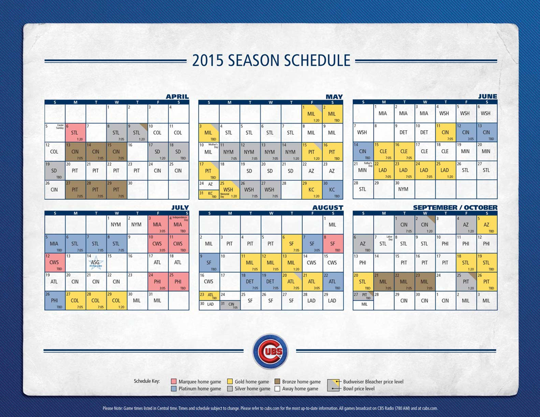 Chicago Cubs Baseball Team Schedule Magnets 4 x 7  CustomMagnets