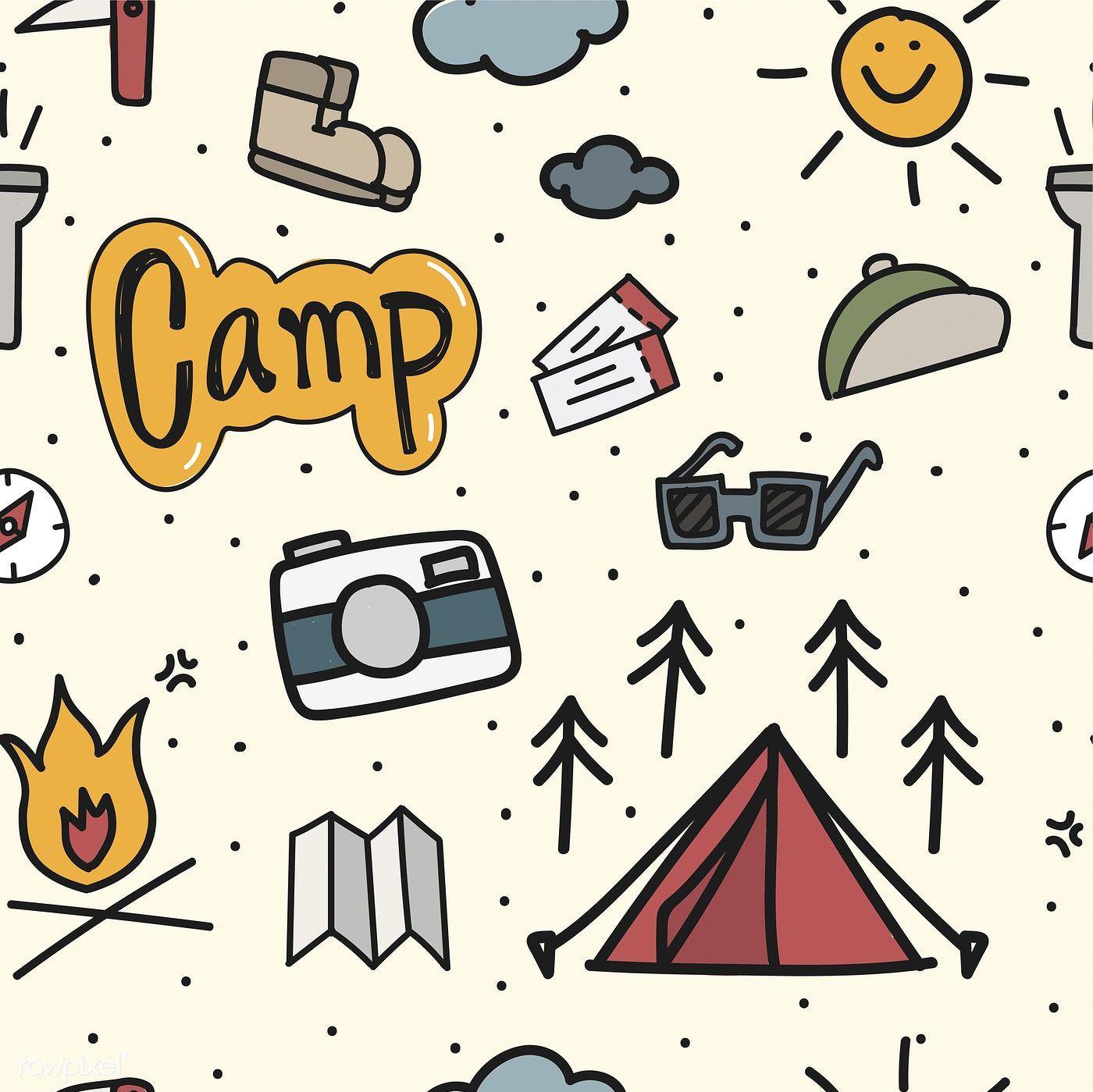 Illustration Drawing Style Of Camping Icons Background