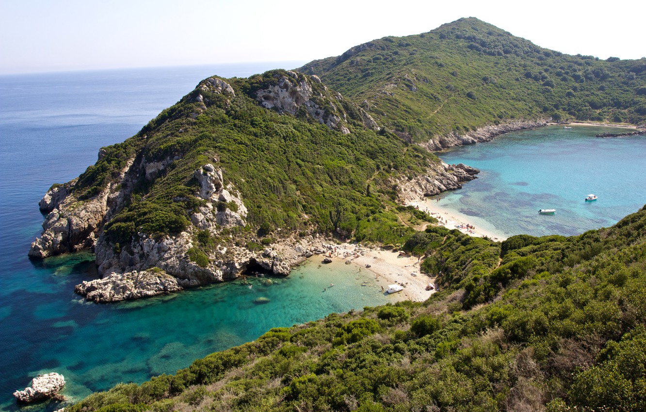 Wallpaper Sea Stones Rocks Coast Greece Horizon Corfu Image