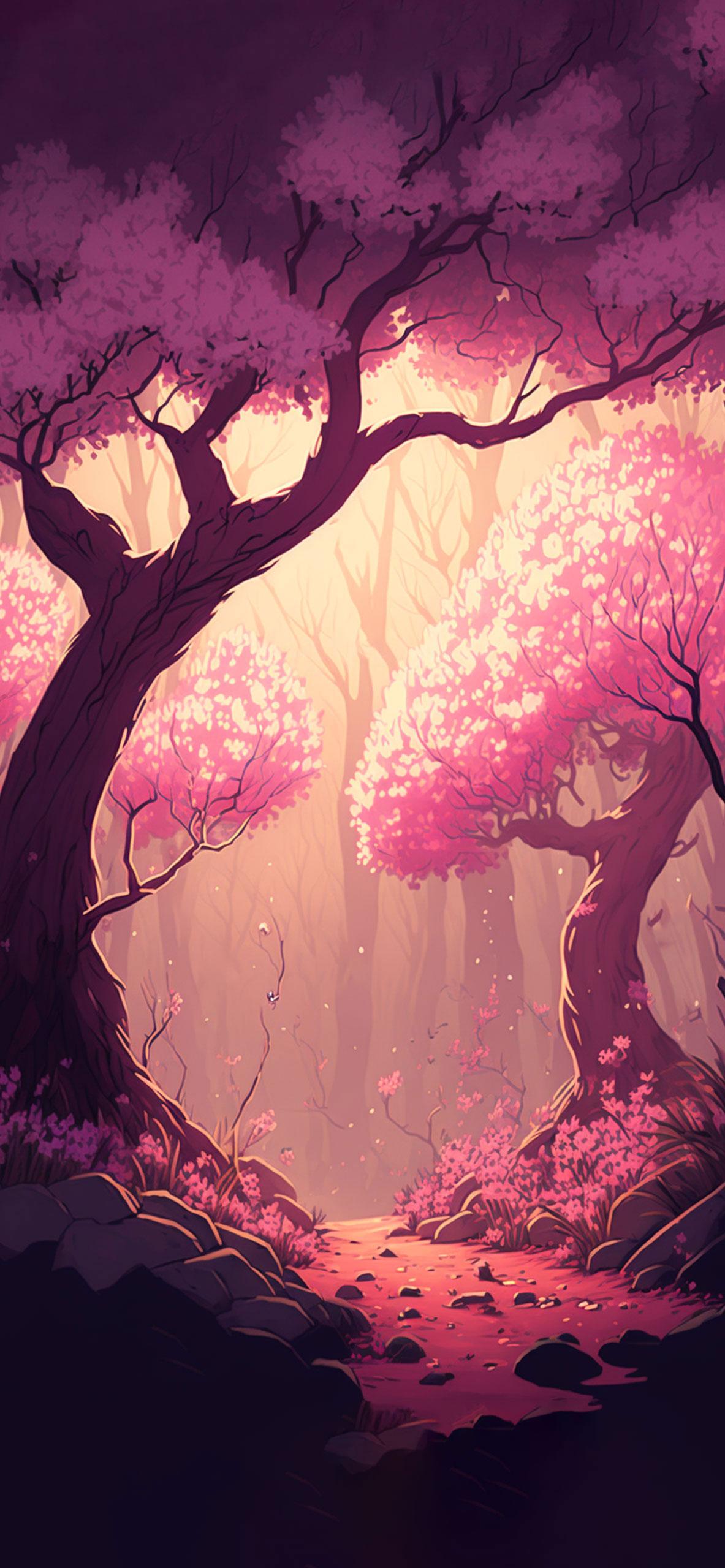 Pink Forest Wallpaper Sakura Aesthetic For iPhone