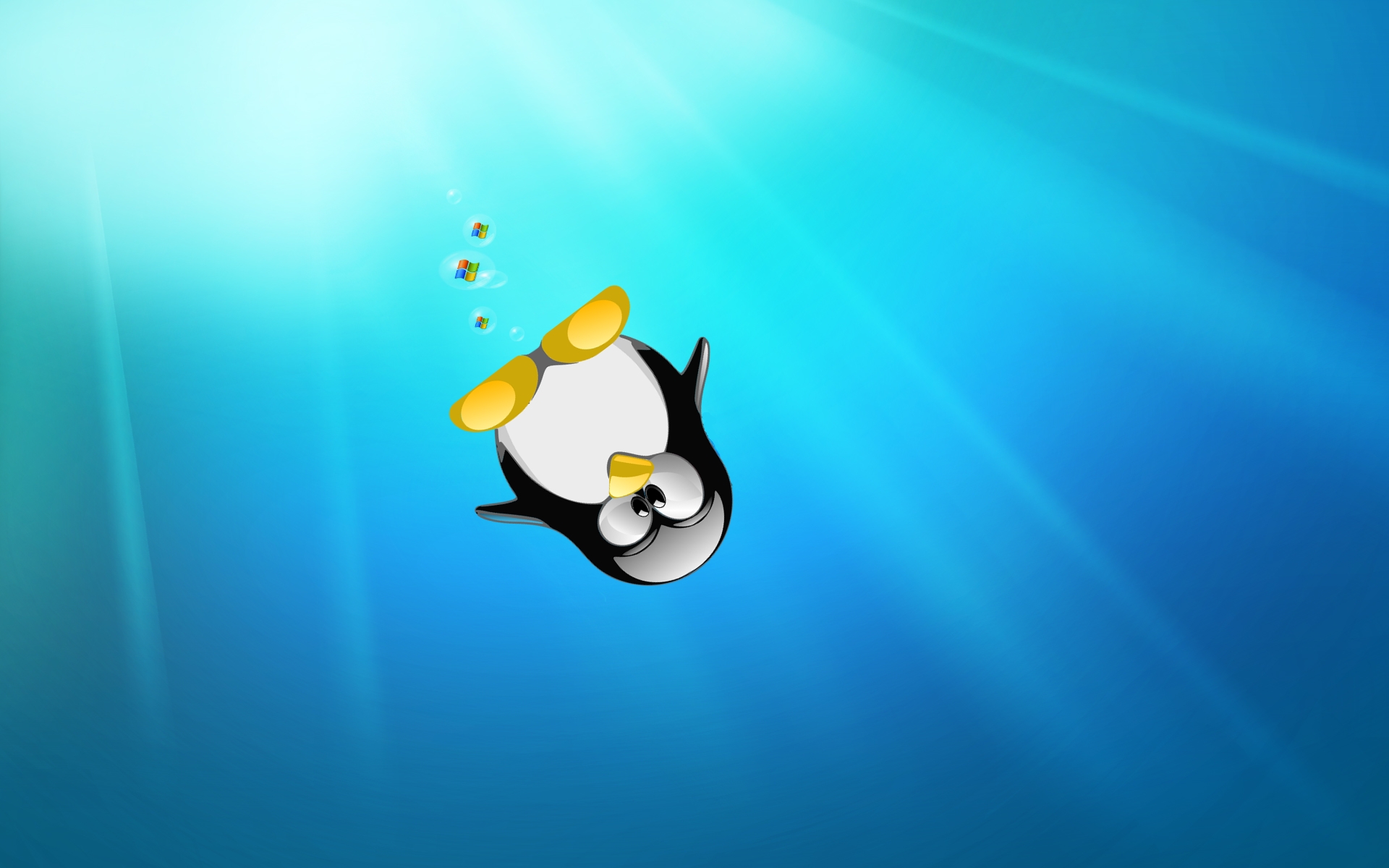 Linux Wallpaper Penguin In The Sea Desktop Hd