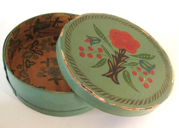 Painted Wooden Cheese Box Round Toleware Wallpaper Primitive Folk Art 570x409