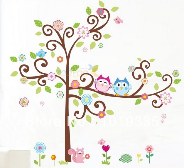 Stickers For Children Removable Wall Cartoon Owl Tree Decol