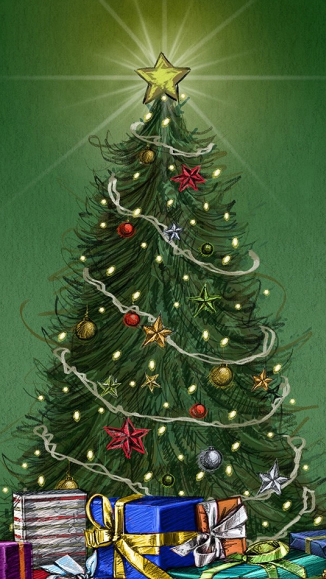 Christmas Pine Tree Around Gifts iPhone Wallpapers Free Download