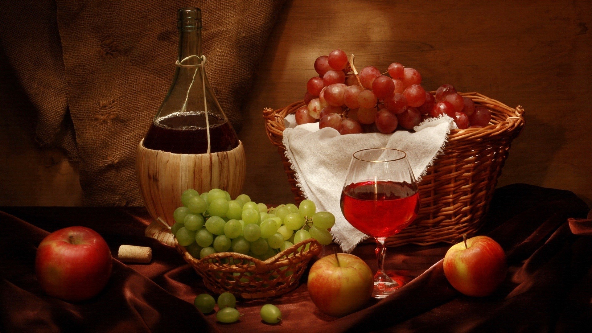 Food Desktop Wallpaper Grapes Wine Apples