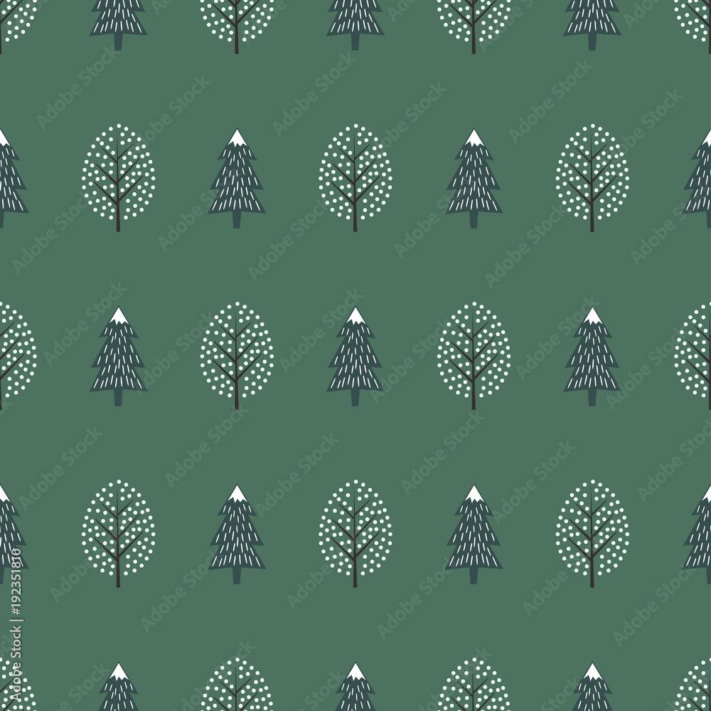 Cute Winter Trees Seamless Pattern Happy New Year Background