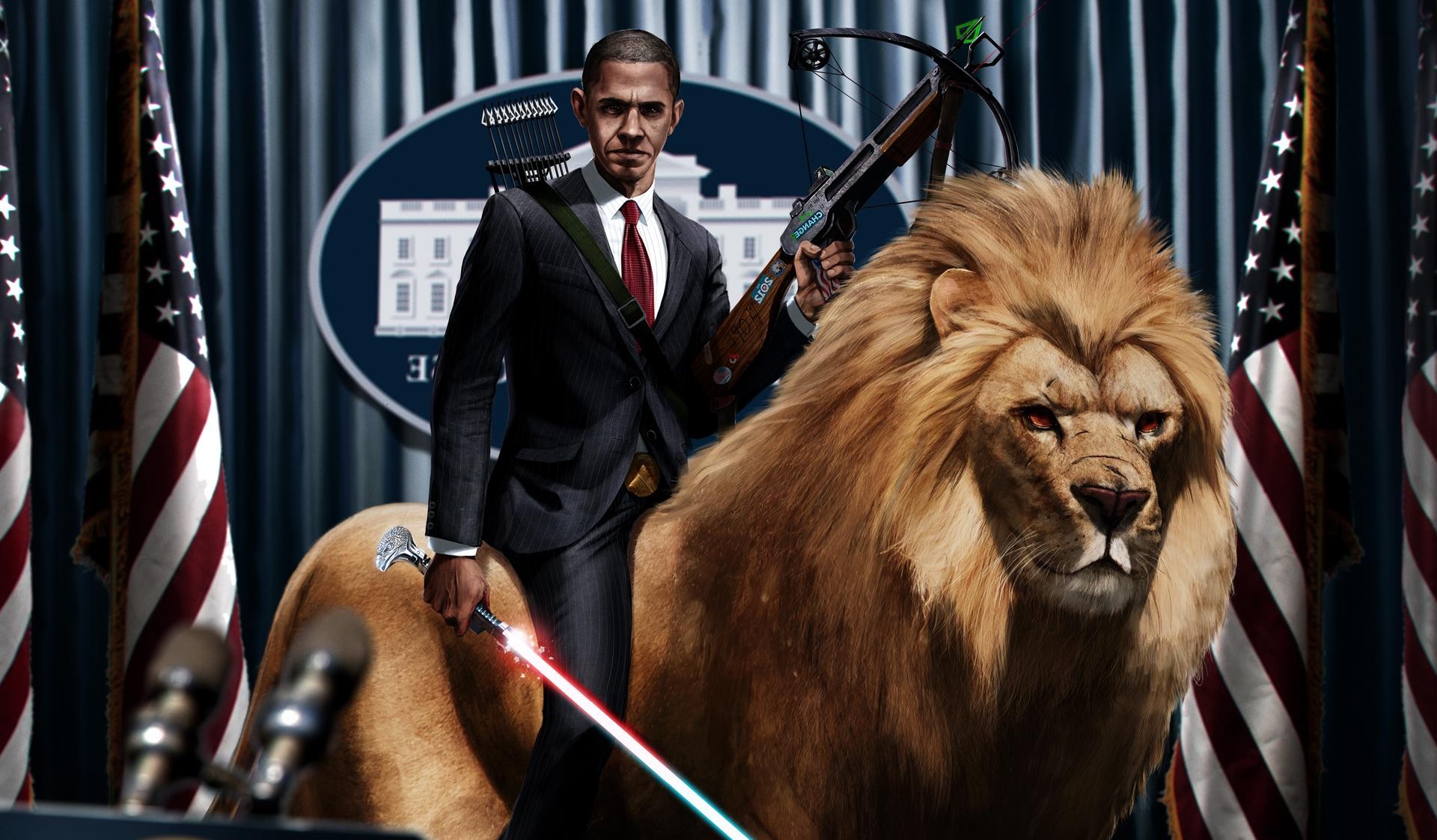 Barack Obama Digital Art Artwork Lightsaber Lion