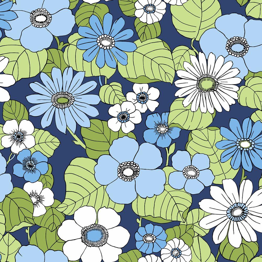 Brewster Navy Floral Burst Wallpaper