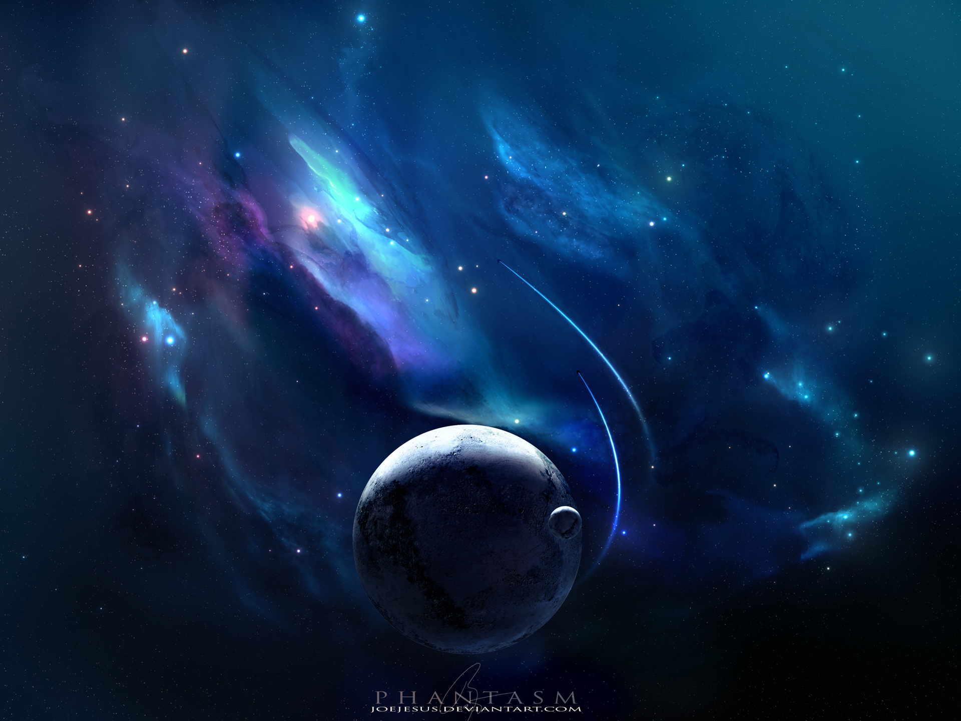 Full HD Wallpaper Space Blue Nebulae Plas Spacecrafts Stars