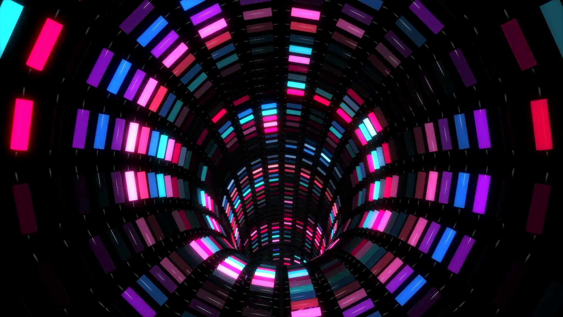 Vivid neon lights form a mesmerizing tunnel, showcasing a vibrant spectrum of colors against a dark background. Perfect for a neon-themed wallpaper