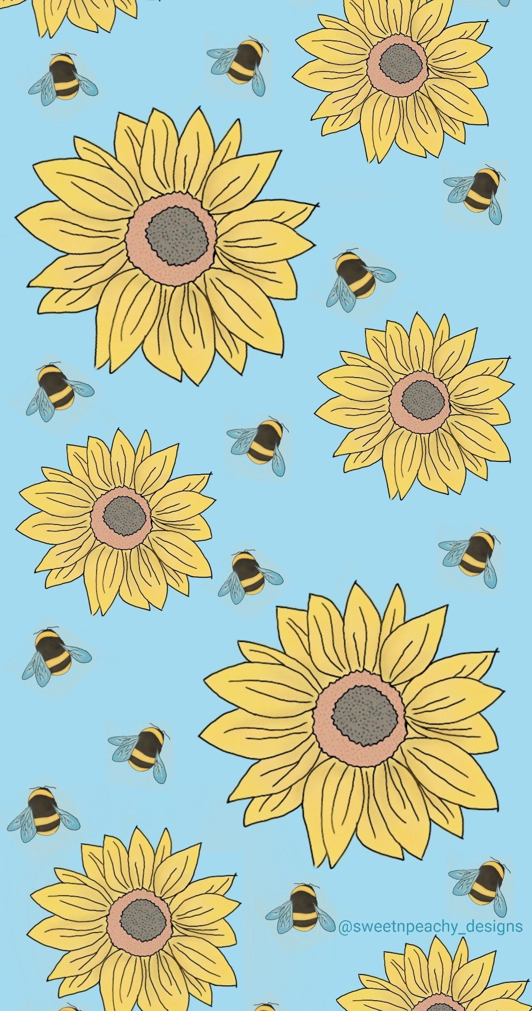 Sunflower and bee phone wallpaper 1080x2051
