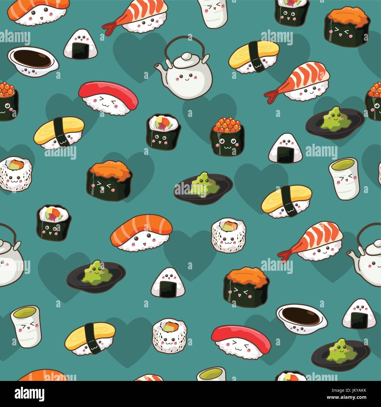 A Vector Illustration Of Seamless Sushi Pattern Wallpaper