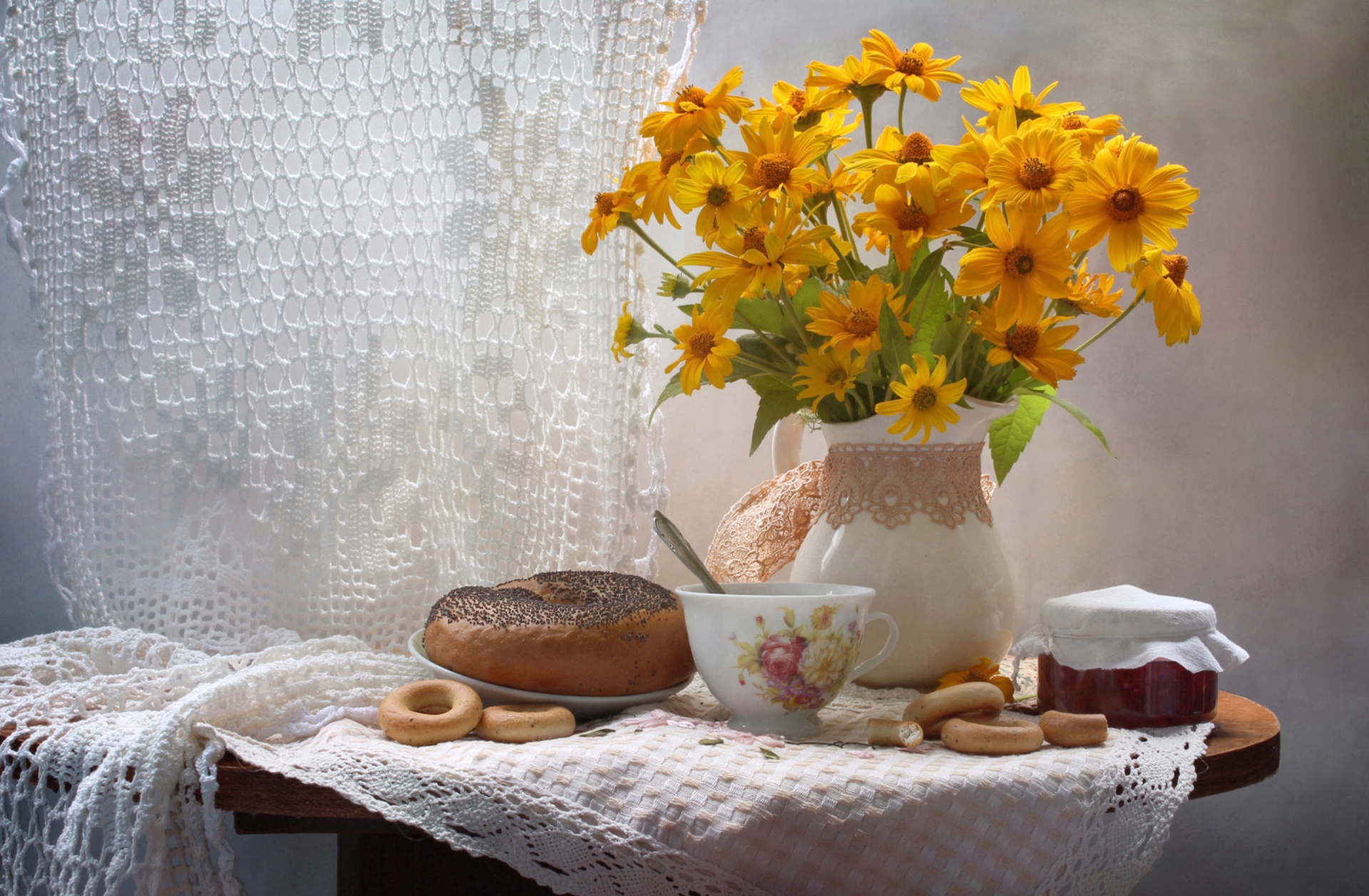Yellow Flower Bagel Bouquet Photography Still Life HD Wallpaper