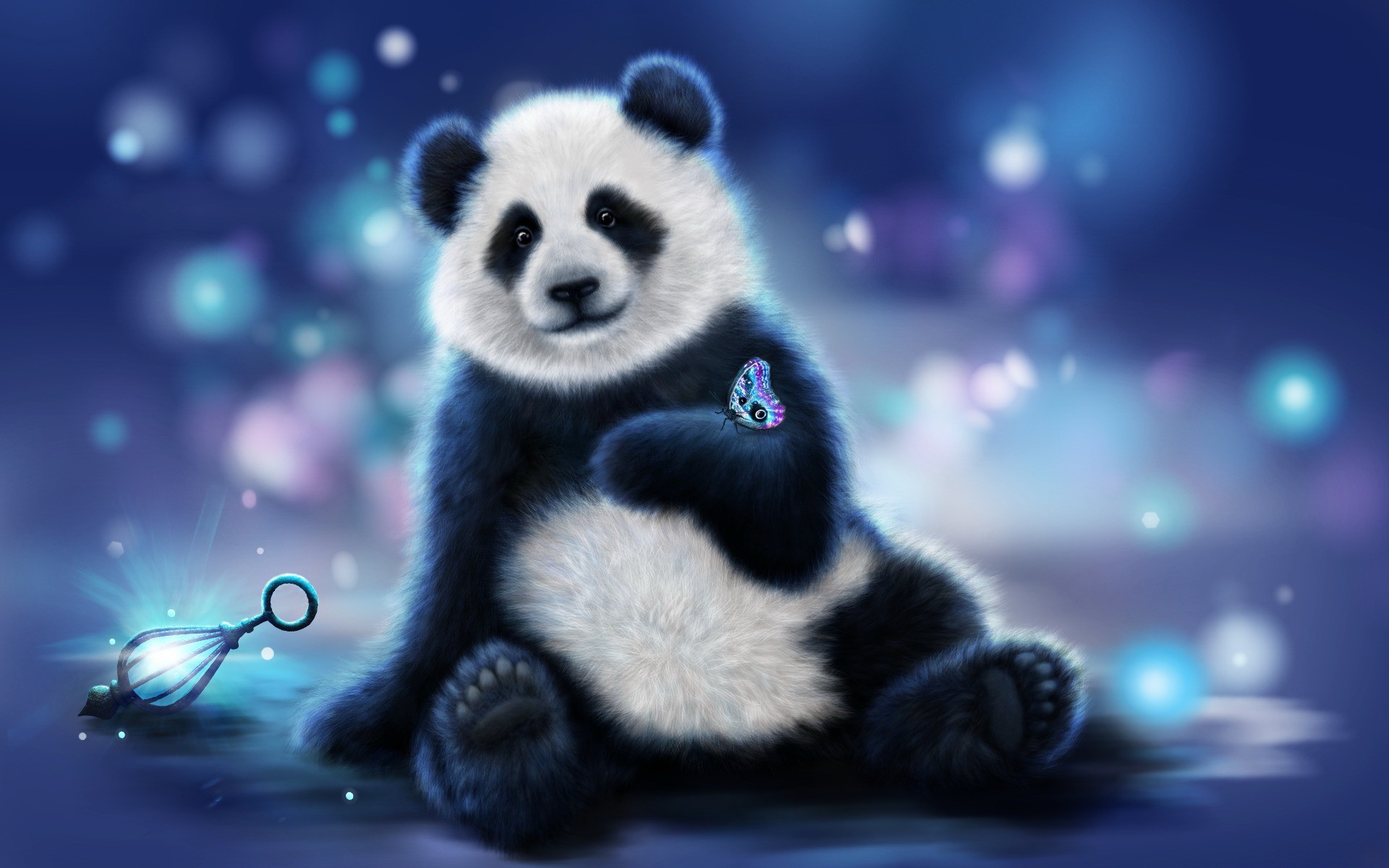 Butterfly On Cute Panda Hand Animated Wallpaper