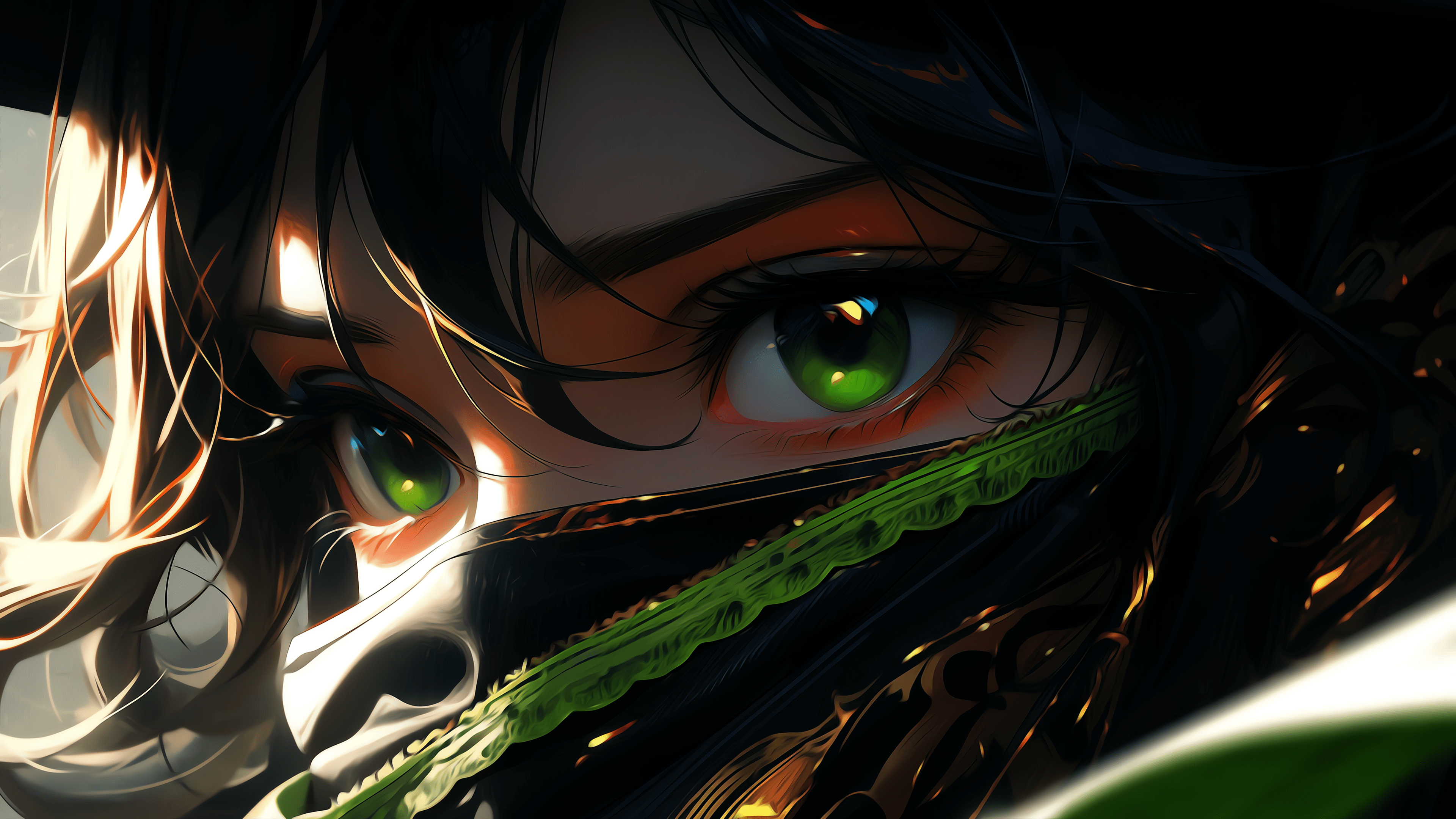 Enigmatic Green Eyes Anime Girl Wallpaper 4K Resolution Free