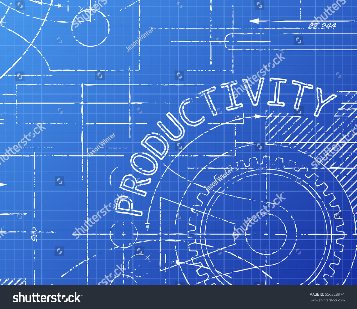 Productivity Word On Machine Blueprint Background Stock Vector