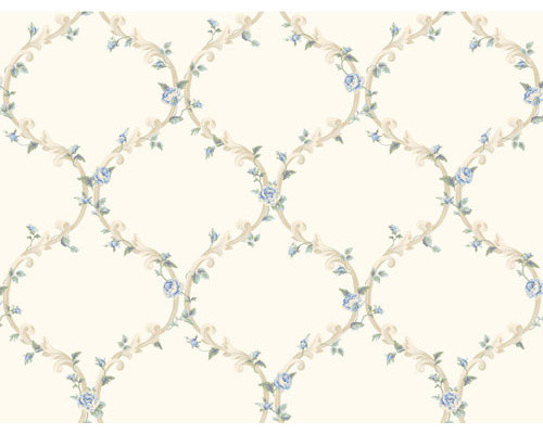 White And Blue Elegant Rose Trellis Wallpaper Eclectic