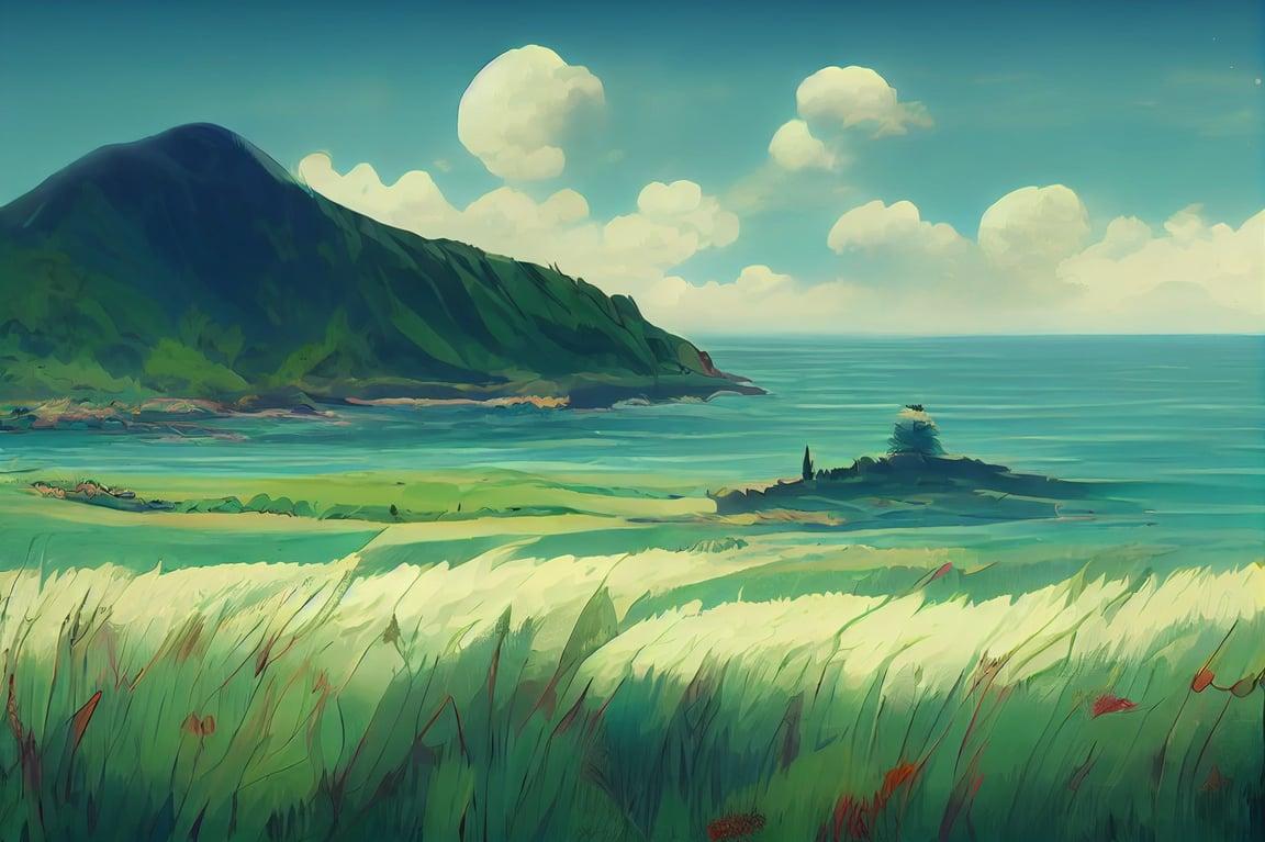 Prompthunt Studio Ghibli Landscape Ocean Wallpaper