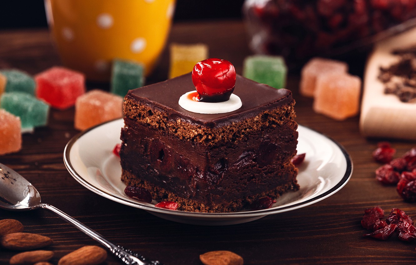 Wallpaper Chocolate Cake Cherry Cakes Sweet Biscuit Image