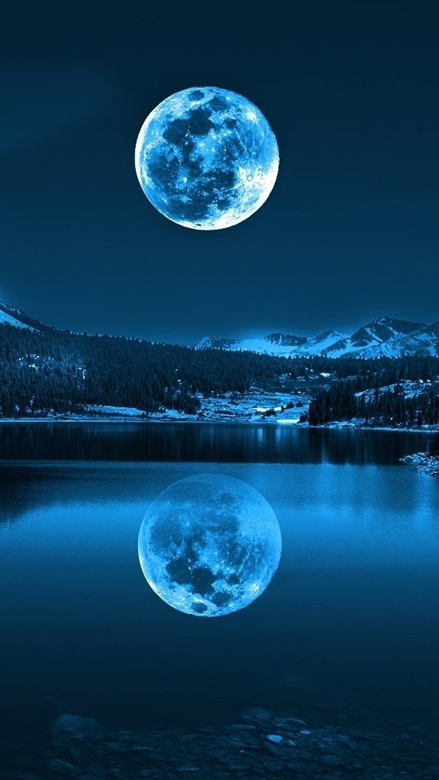 Moon in Cold Lakes iPhone 5 Wallpaper
