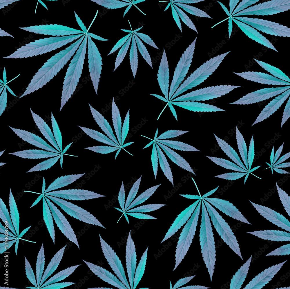 Design Textile Wallpaper Blue Leaves Cannabis Marijuana
