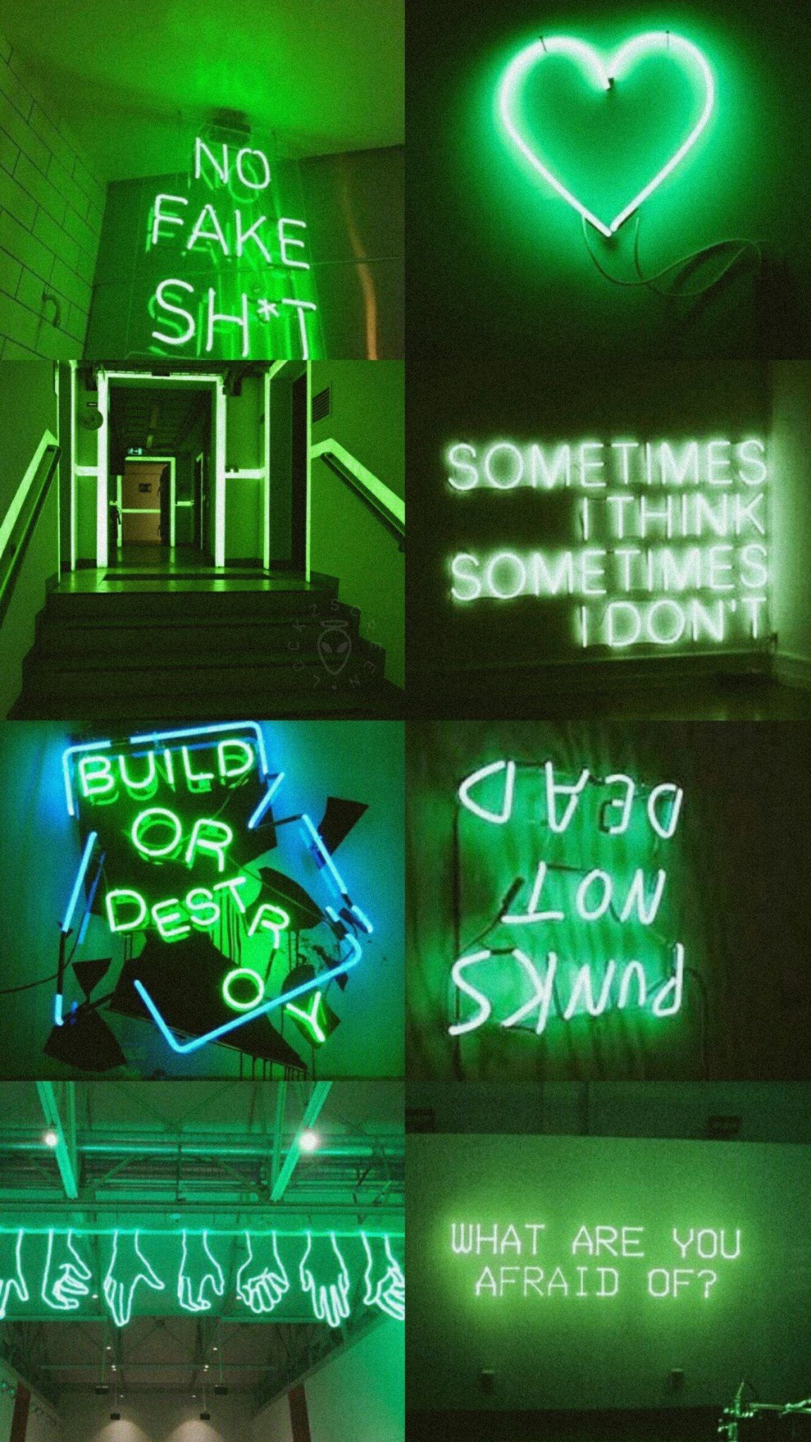 Green Aesthetic Collages In Neon Wallpaper