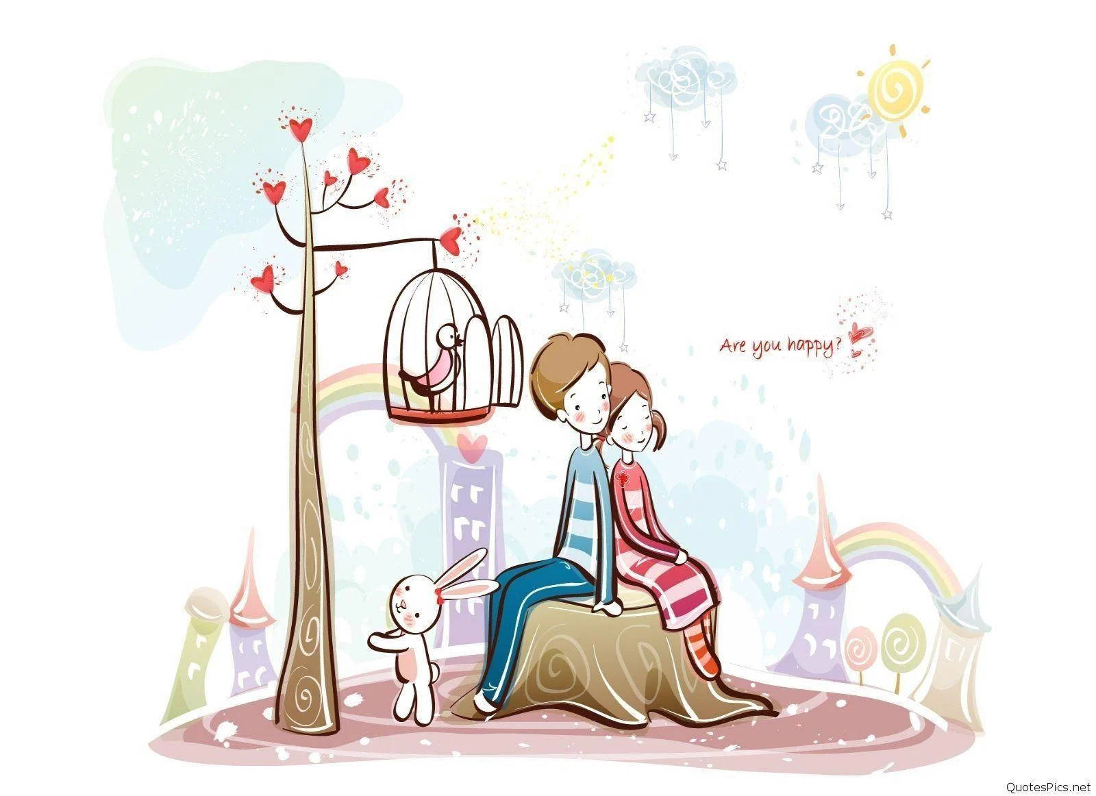Cute Couple Cartoon Wallpaper