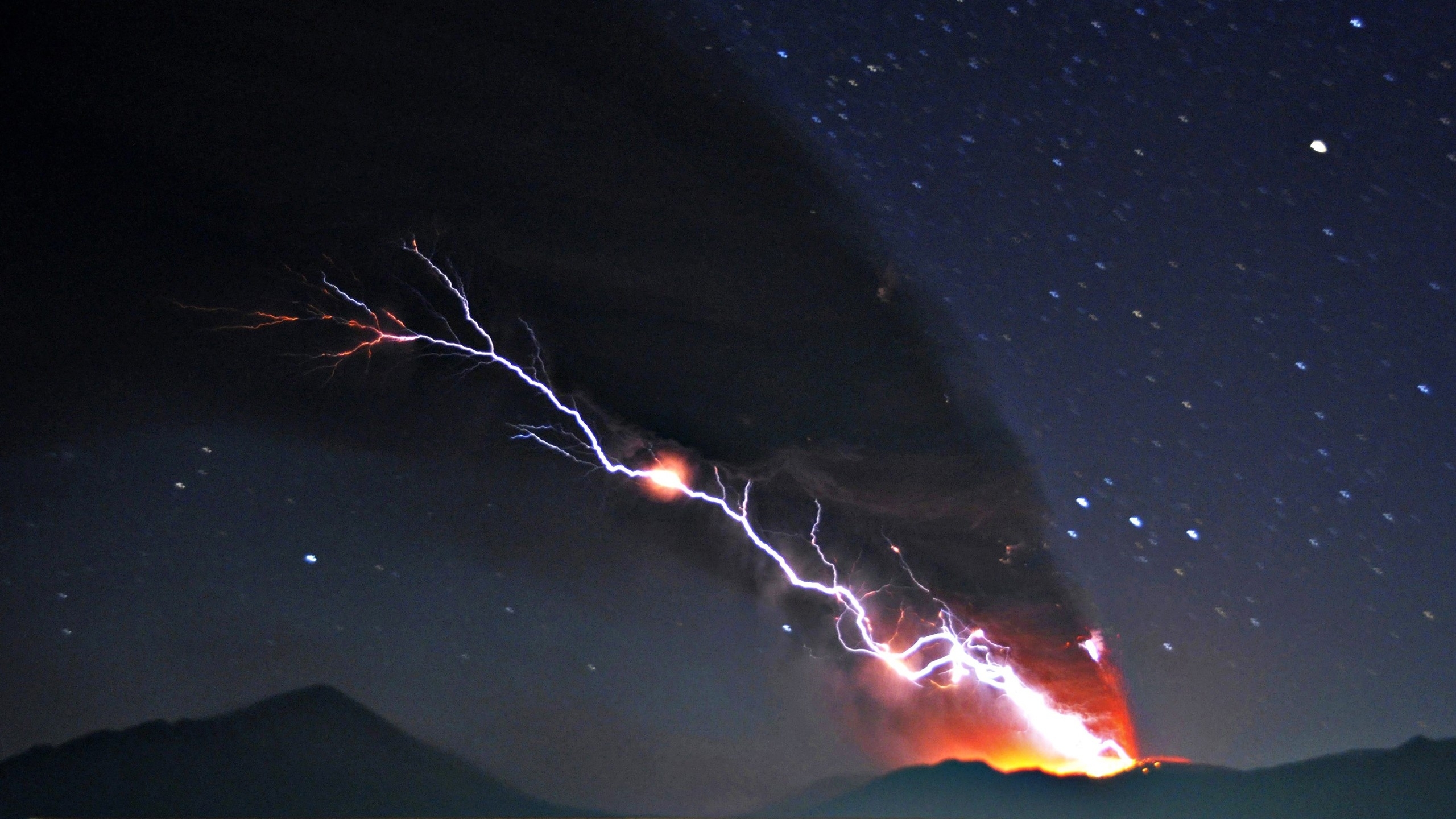 Volcanoes Lava Lightning Skyscapes Eruption Magma Wallpaper
