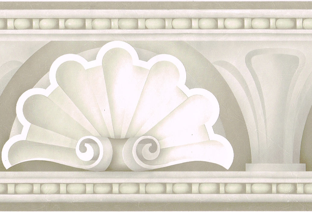 Architectural Shell Leaf Venetian Scroll Beige Cream Taupe Wall paper